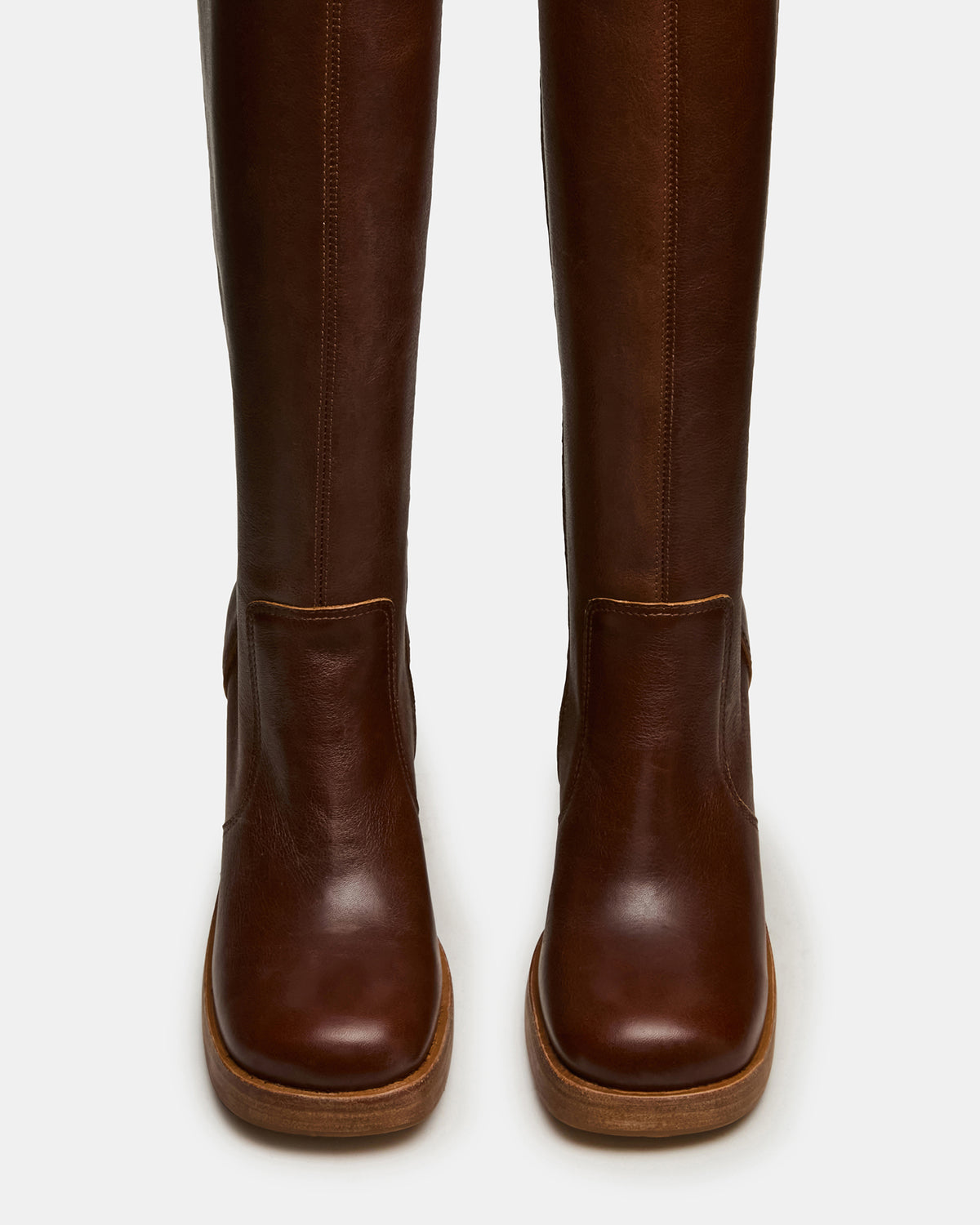 FOLIE Rust Leather Square-Toe Block Heel Knee-High Women's Boot | Steve Madden Great Value