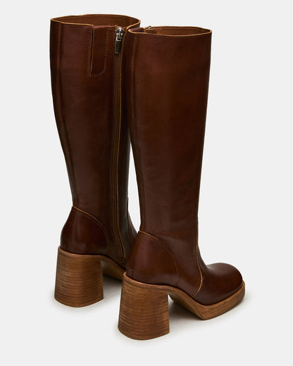 FOLIE Rust Leather Square-Toe Block Heel Knee-High Women's Boot | Steve Madden Great Value
