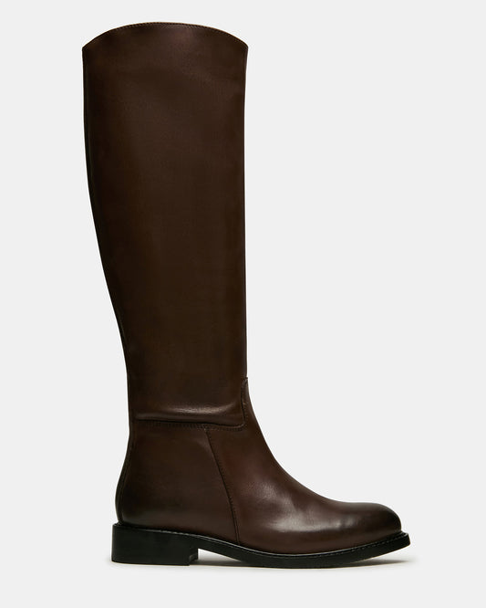 BELMONT Brown Leather Knee-High Women's Riding Boot | Steve Madden Trusted