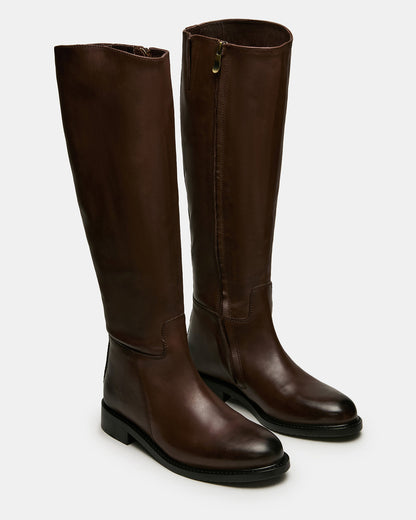 BELMONT Brown Leather Knee-High Women's Riding Boot | Steve Madden Trusted