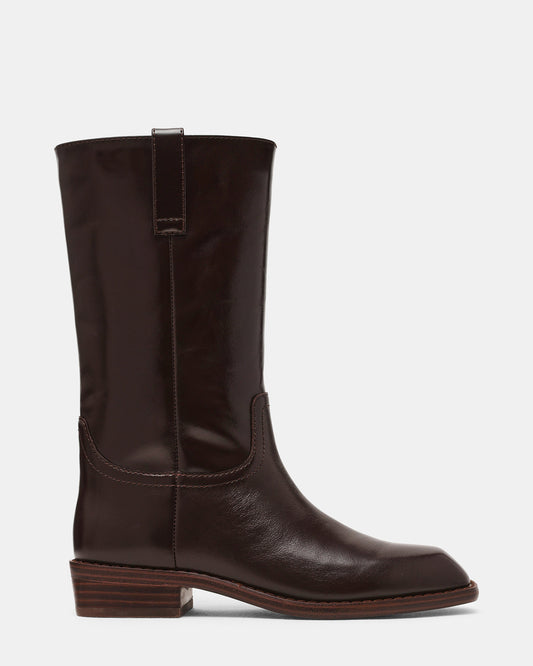 PRIMO Brown Leather Square-Toe Women's Boot | Steve Madden Special Offer