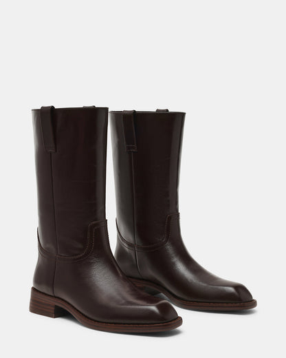PRIMO Brown Leather Square-Toe Women's Boot | Steve Madden Special Offer