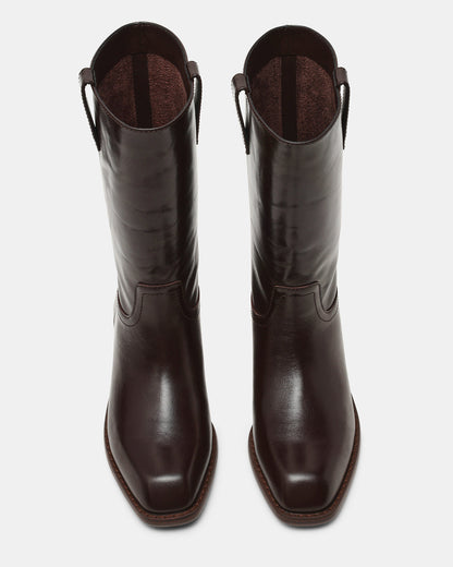 PRIMO Brown Leather Square-Toe Women's Boot | Steve Madden Special Offer