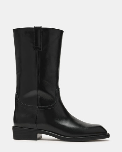 PRIMO Black Leather Square-Toe Women's Boot | Steve Madden Best Price