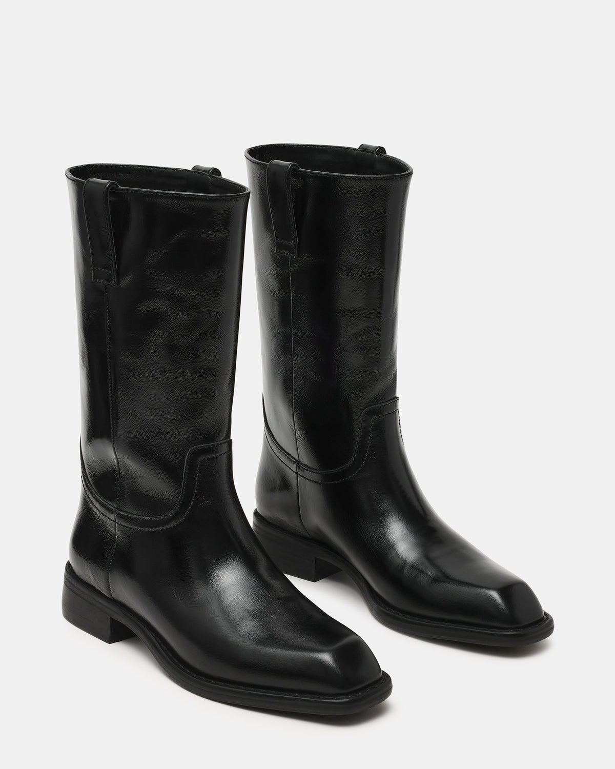 PRIMO Black Leather Square-Toe Women's Boot | Steve Madden Best Price