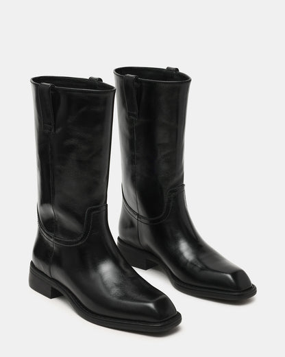 PRIMO Black Leather Square-Toe Women's Boot | Steve Madden Best Price