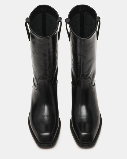 PRIMO Black Leather Square-Toe Women's Boot | Steve Madden Best Price