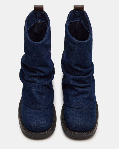BENJI Denim Fabric Cuffed Fold-Over Moto Buckle Women's Ankle Boot | Steve Madden Deals