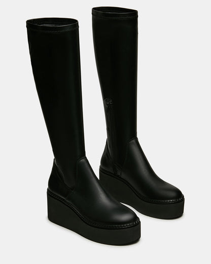 DRACO Black Knee-High Round-Toe Platform Women's Boot | Steve Madden Top Pick