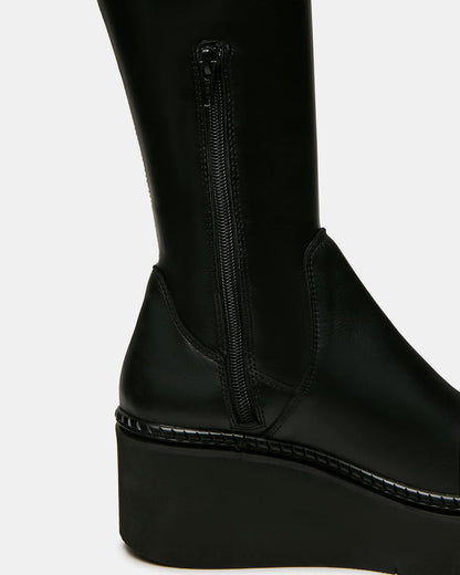 DRACO Black Knee-High Round-Toe Platform Women's Boot | Steve Madden Top Pick