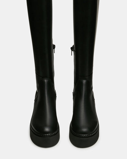 DRACO Black Knee-High Round-Toe Platform Women's Boot | Steve Madden Top Pick