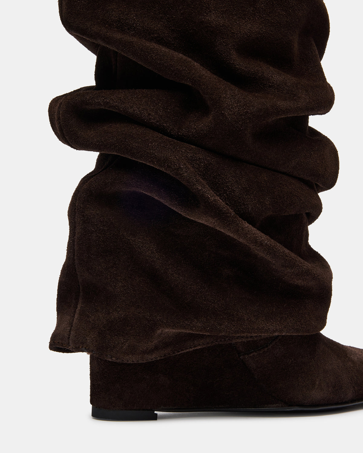 MONTANA Brown Suede Knee-High Square-Toe Wedge Fold-Over Women's Boot | Steve Madden Exclusive