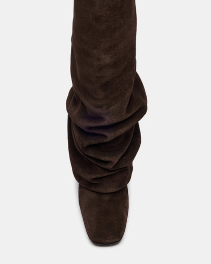 MONTANA Brown Suede Knee-High Square-Toe Wedge Fold-Over Women's Boot | Steve Madden Exclusive