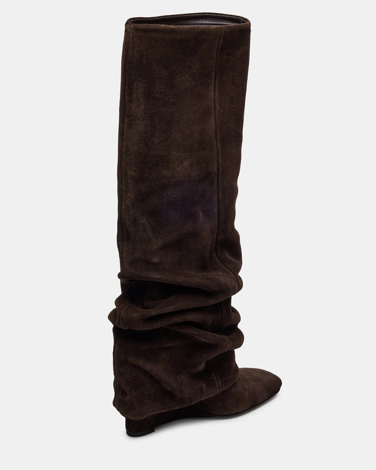 MONTANA Brown Suede Knee-High Square-Toe Wedge Fold-Over Women's Boot | Steve Madden Exclusive
