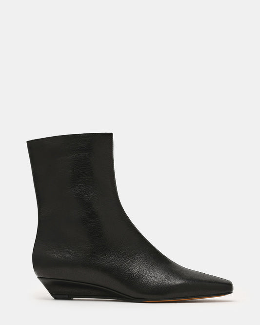 FLAIRE Black Leather Square-Toe Wedge Bootie Women's Ankle Boot | Steve Madden Special Offer