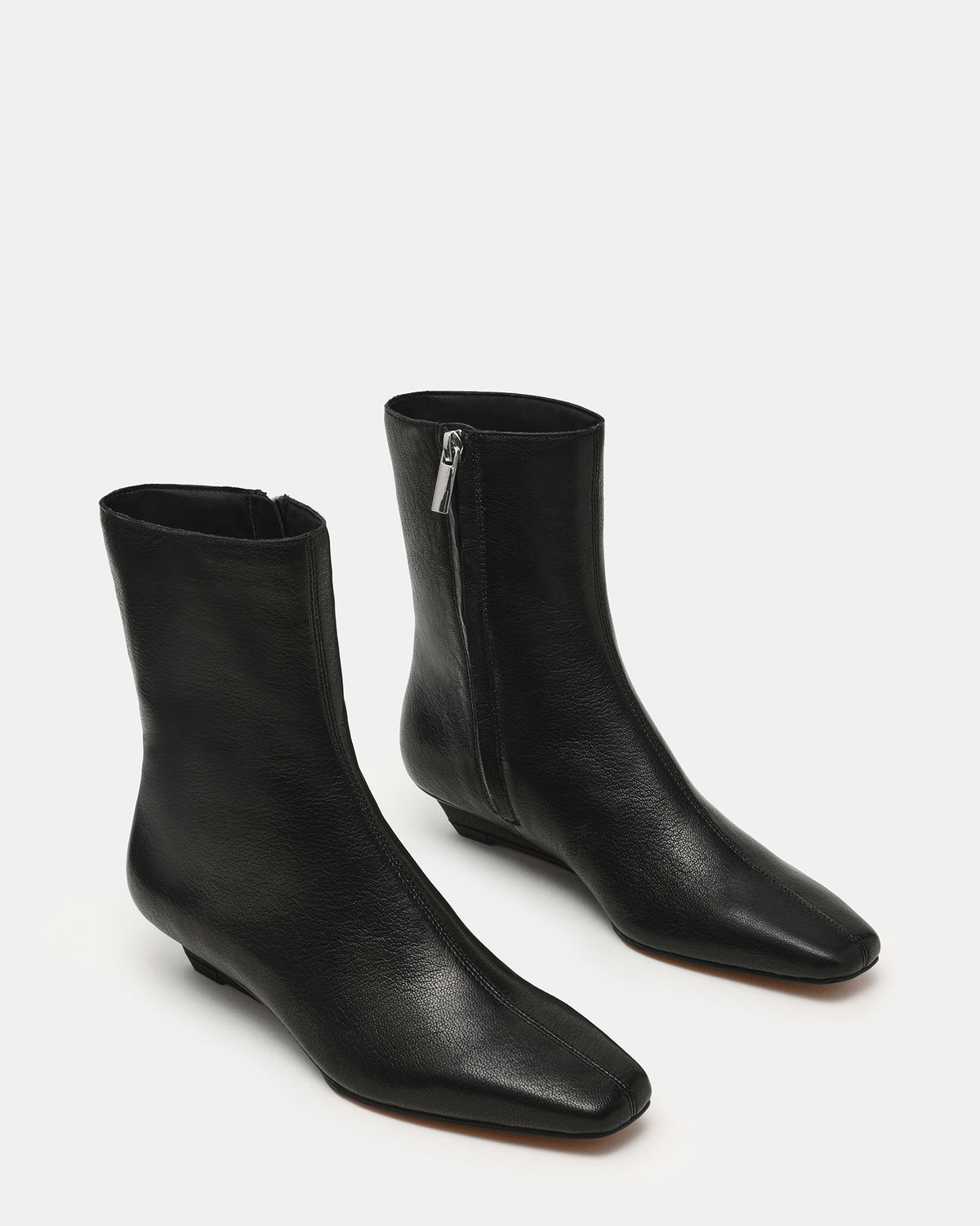 FLAIRE Black Leather Square-Toe Wedge Bootie Women's Ankle Boot | Steve Madden Special Offer