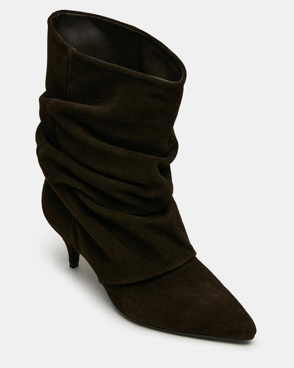 LEXEN Brown Suede Pointed-Toe Fold-Over Scrunched Women's Ankle Boot | Steve Madden Best Price