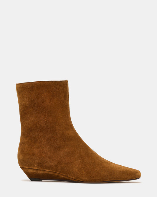 FLAIRE Sand Suede Square-Toe Wedge Bootie Women's Ankle Boot | Steve Madden Customer Favorite