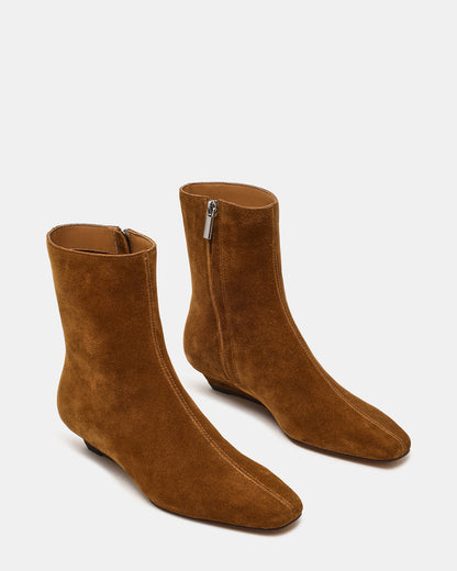FLAIRE Sand Suede Square-Toe Wedge Bootie Women's Ankle Boot | Steve Madden Customer Favorite