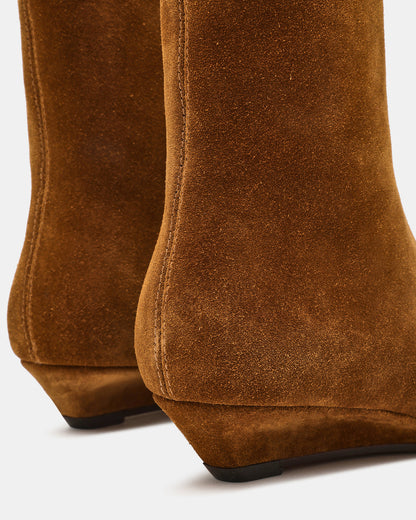 FLAIRE Sand Suede Square-Toe Wedge Bootie Women's Ankle Boot | Steve Madden Customer Favorite