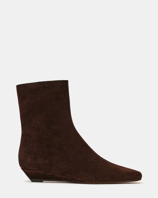 FLAIRE Brown Suede Square-Toe Wedge Bootie Women's Ankle Boot | Steve Madden Latest