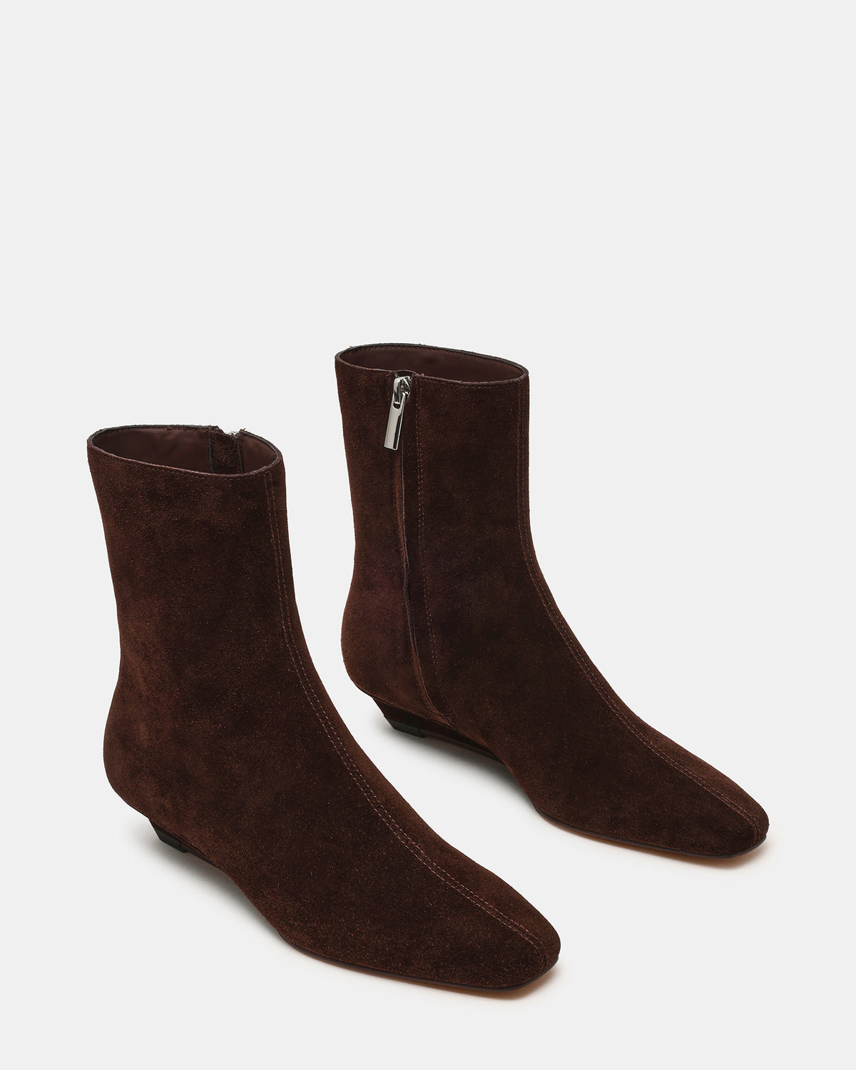 FLAIRE Brown Suede Square-Toe Wedge Bootie Women's Ankle Boot | Steve Madden Latest