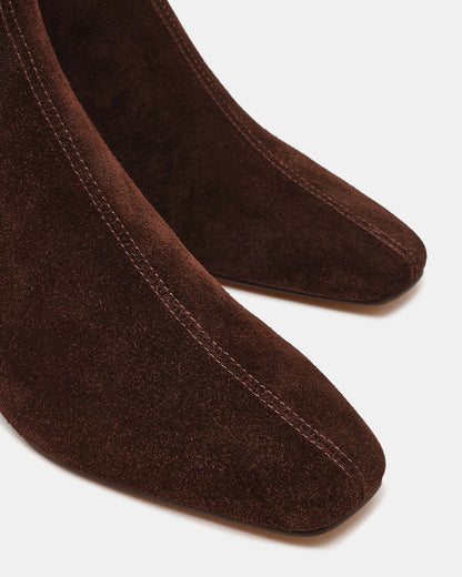 FLAIRE Brown Suede Square-Toe Wedge Bootie Women's Ankle Boot | Steve Madden Latest