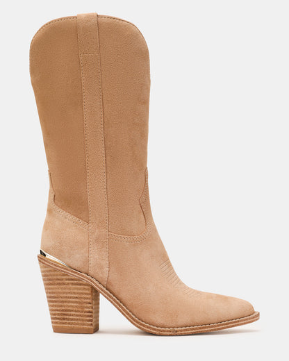SALLY Sand Suede Pointed-Toe Western Block Heel Women's Boot | Steve Madden Classic