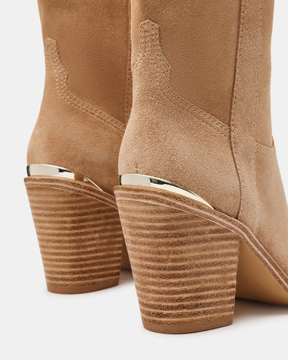 SALLY Sand Suede Pointed-Toe Western Block Heel Women's Boot | Steve Madden Classic