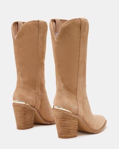 SALLY Sand Suede Pointed-Toe Western Block Heel Women's Boot | Steve Madden Classic