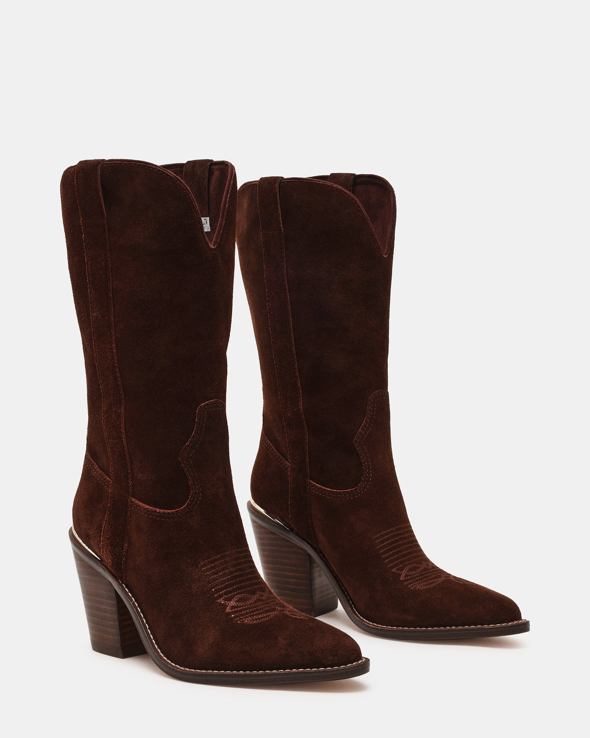 SALLY Brown Suede Pointed-Toe Western Block Heel Women's Boot | Steve Madden Exclusive