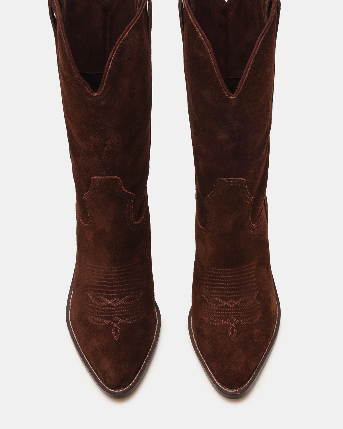 SALLY Brown Suede Pointed-Toe Western Block Heel Women's Boot | Steve Madden Exclusive