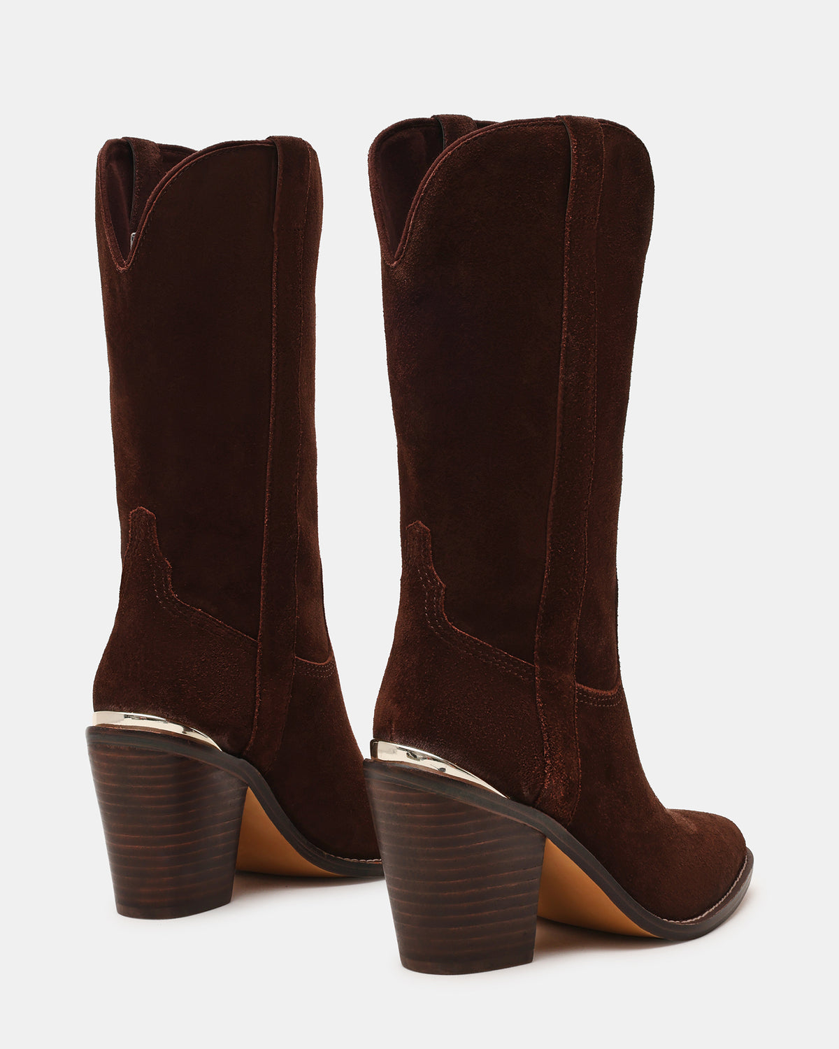 SALLY Brown Suede Pointed-Toe Western Block Heel Women's Boot | Steve Madden Exclusive