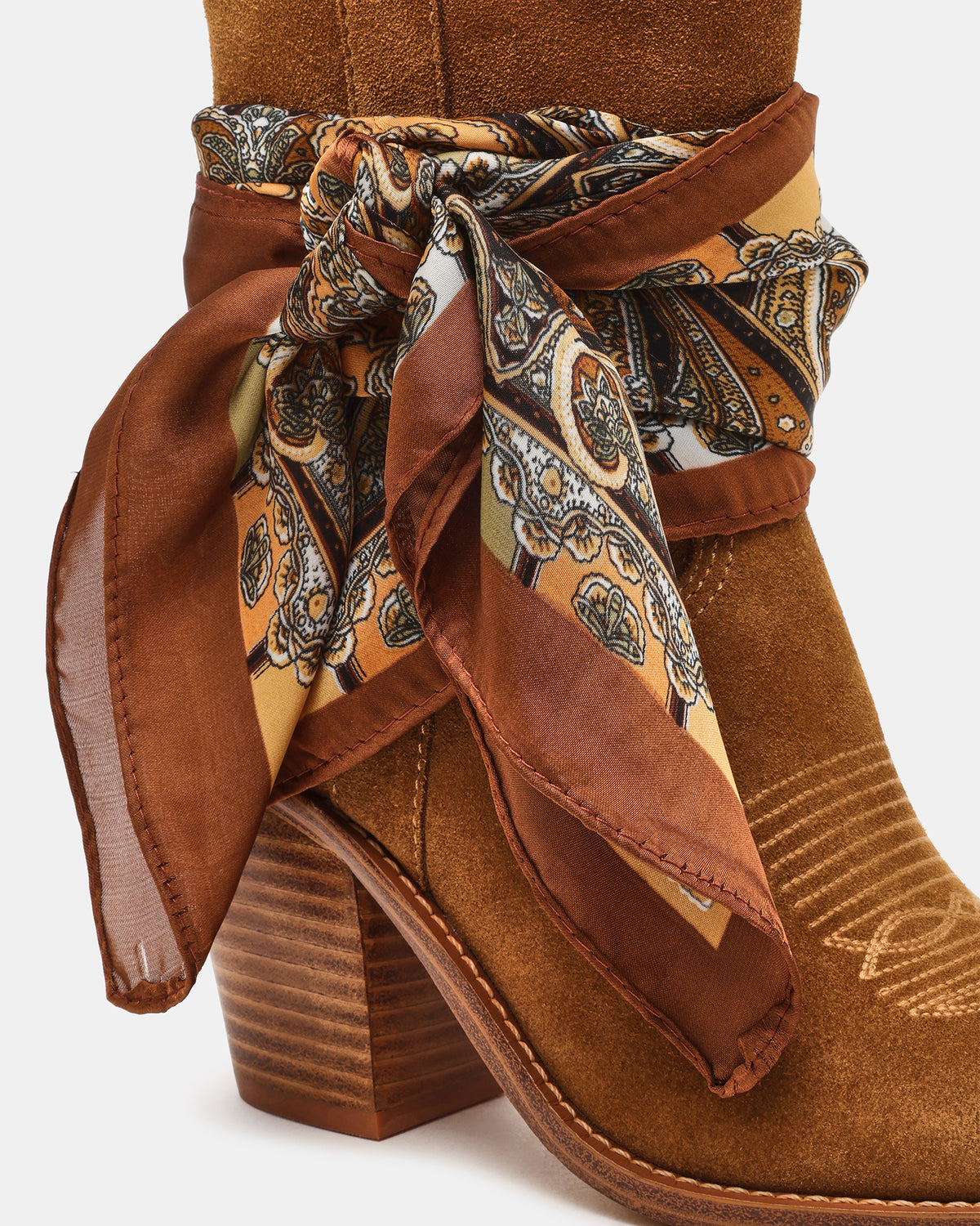 SALLY SCARF Chestnut Suede Pointed-Toe Western Block Heel Women's Boot | Steve Madden Signature