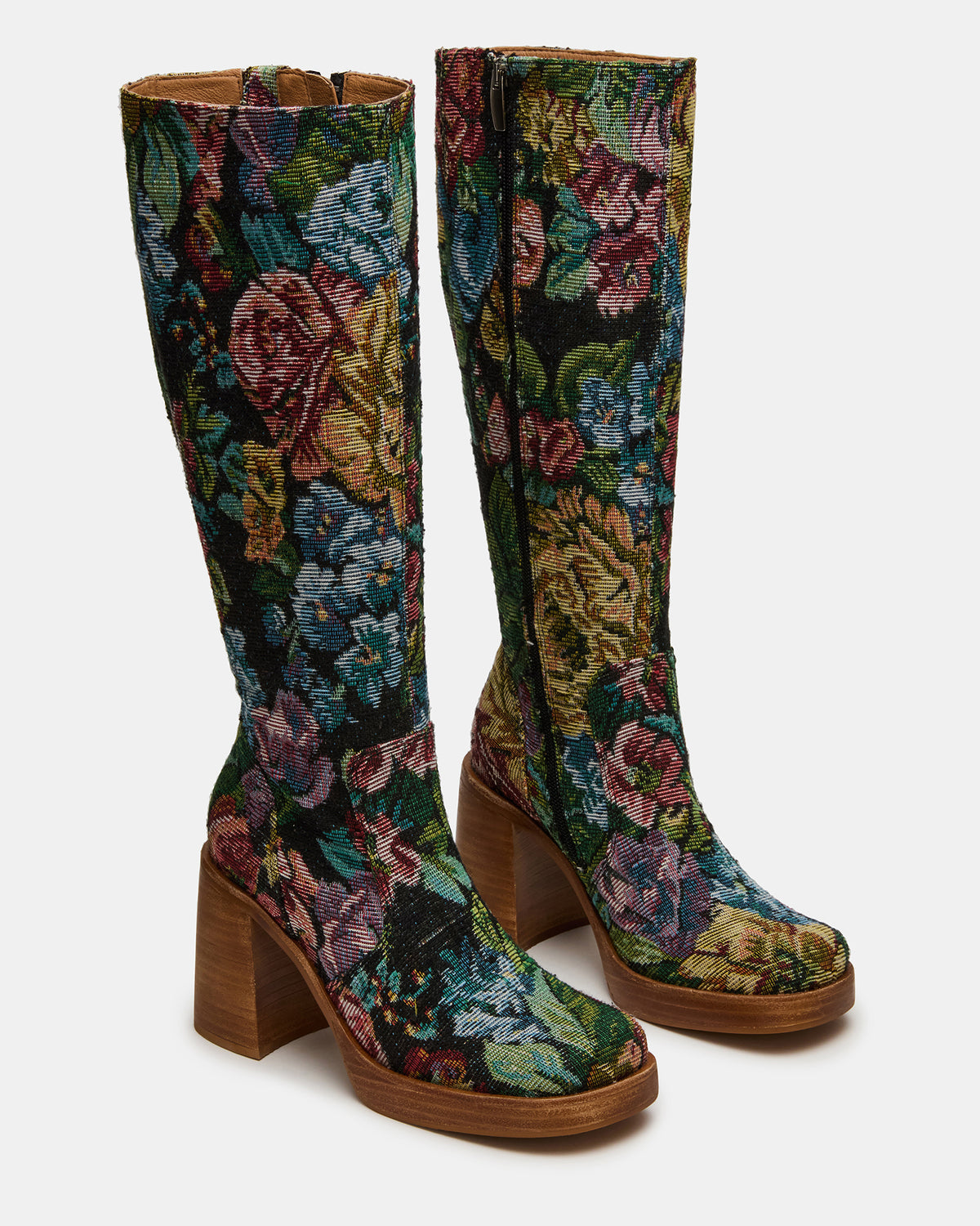 FOLIE Tapestry Square-Toe Block Heel Knee-High Women's Boot | Steve Madden Value