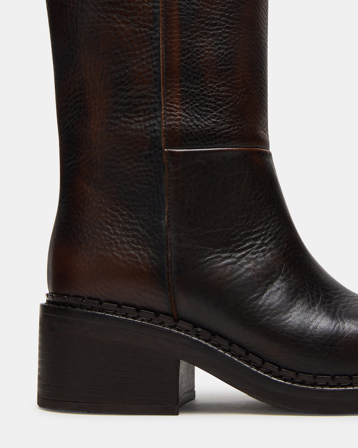 DAVOS Cognac Leather Square-Toe Knee High Block Heel Women's Boot | Steve Madden Deals