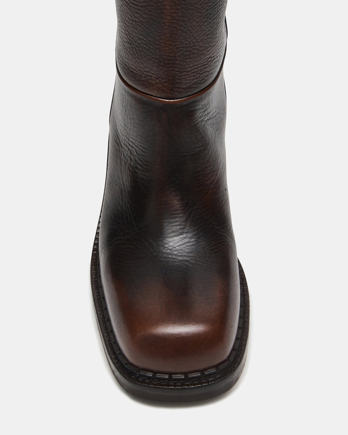 DAVOS Cognac Leather Square-Toe Knee High Block Heel Women's Boot | Steve Madden Deals