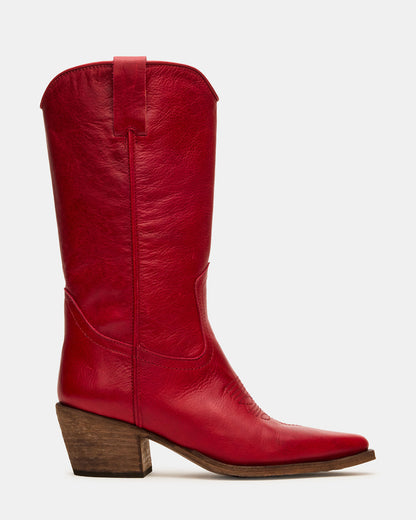 ALBANY Red Leather Pointed-Toe Women's Western Boot | Steve Madden Discount