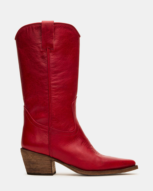ALBANY Red Leather Pointed-Toe Women's Western Boot | Steve Madden Discount