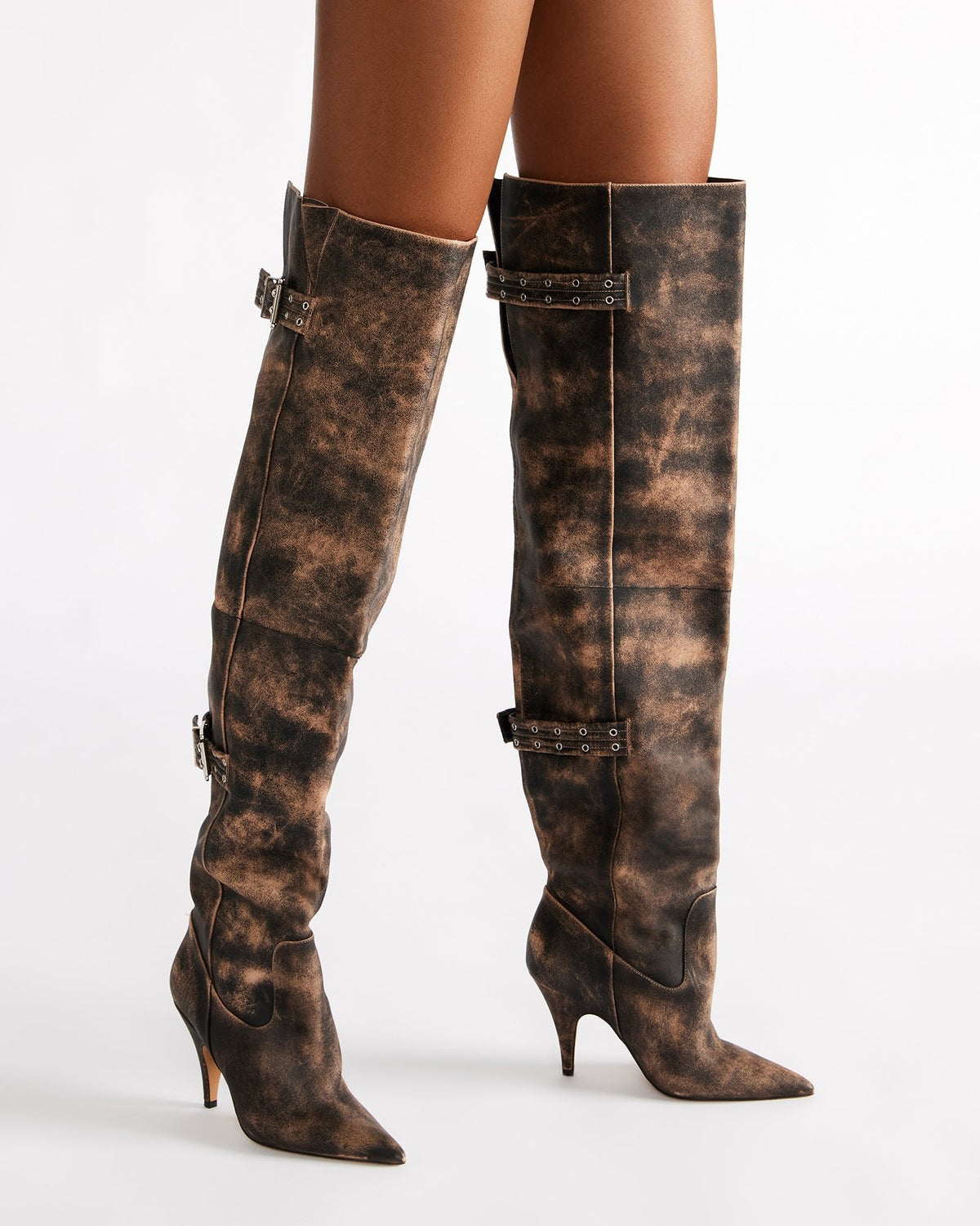 BADDIE Brown Distressed Over-The-Knee Moto Women's Boot | Steve Madden Popular