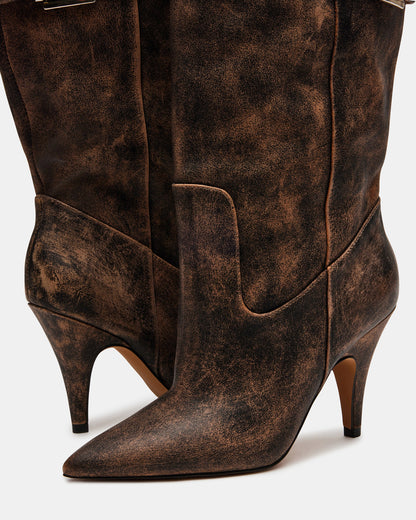 BADDIE Brown Distressed Over-The-Knee Moto Women's Boot | Steve Madden Popular
