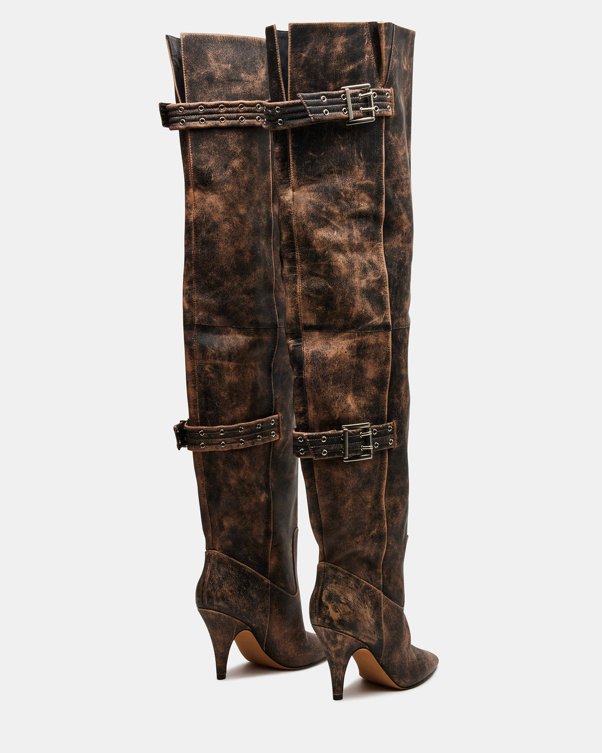 BADDIE Brown Distressed Over-The-Knee Moto Women's Boot | Steve Madden Popular