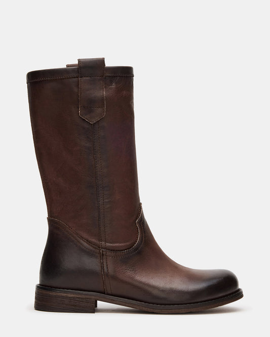 RUBEN Brown Leather Rounded Toe Women's Boot | Steve Madden Discount