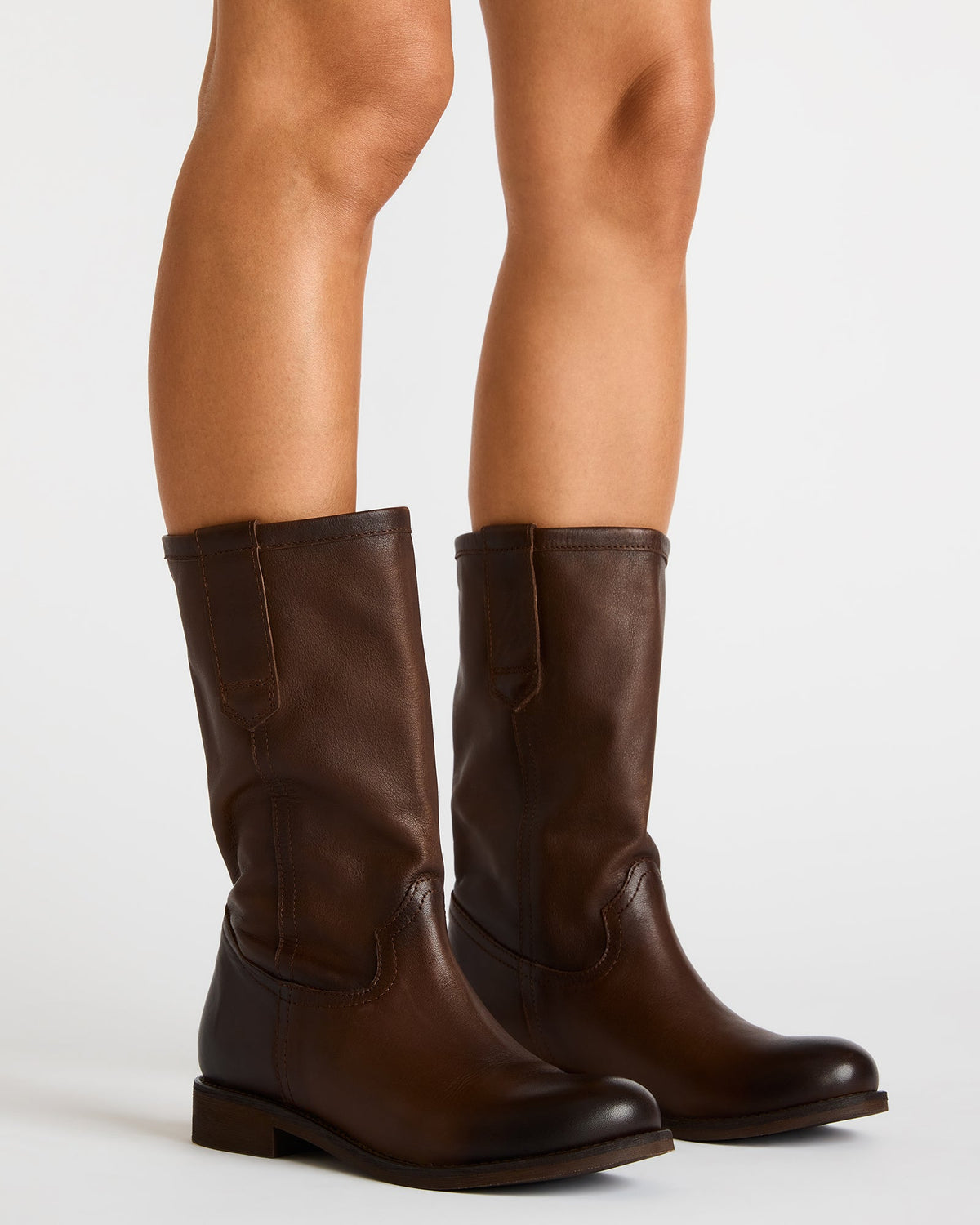 RUBEN Brown Leather Rounded Toe Women's Boot | Steve Madden Discount