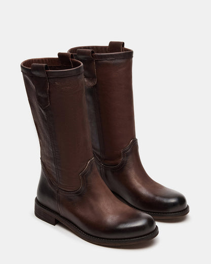 RUBEN Brown Leather Rounded Toe Women's Boot | Steve Madden Discount