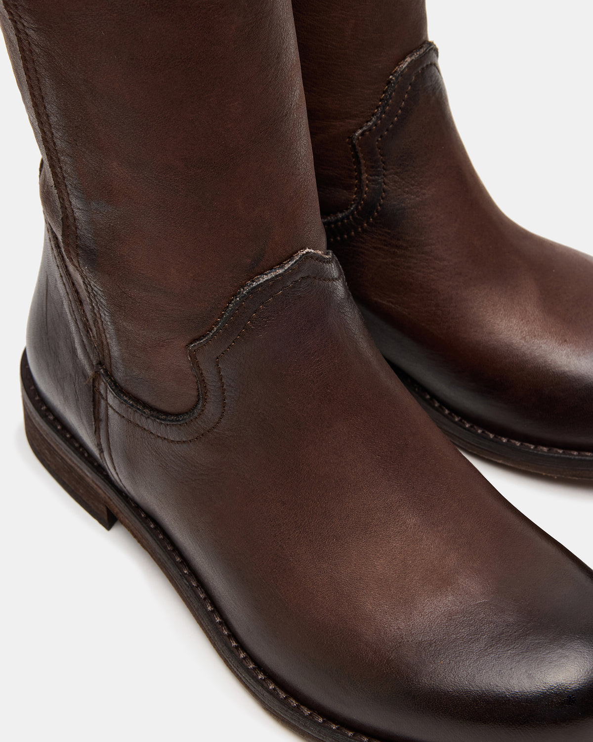 RUBEN Brown Leather Rounded Toe Women's Boot | Steve Madden Discount