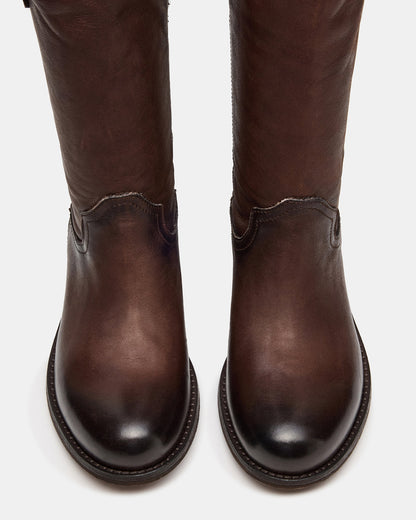 RUBEN Brown Leather Rounded Toe Women's Boot | Steve Madden Discount