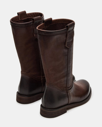 RUBEN Brown Leather Rounded Toe Women's Boot | Steve Madden Discount