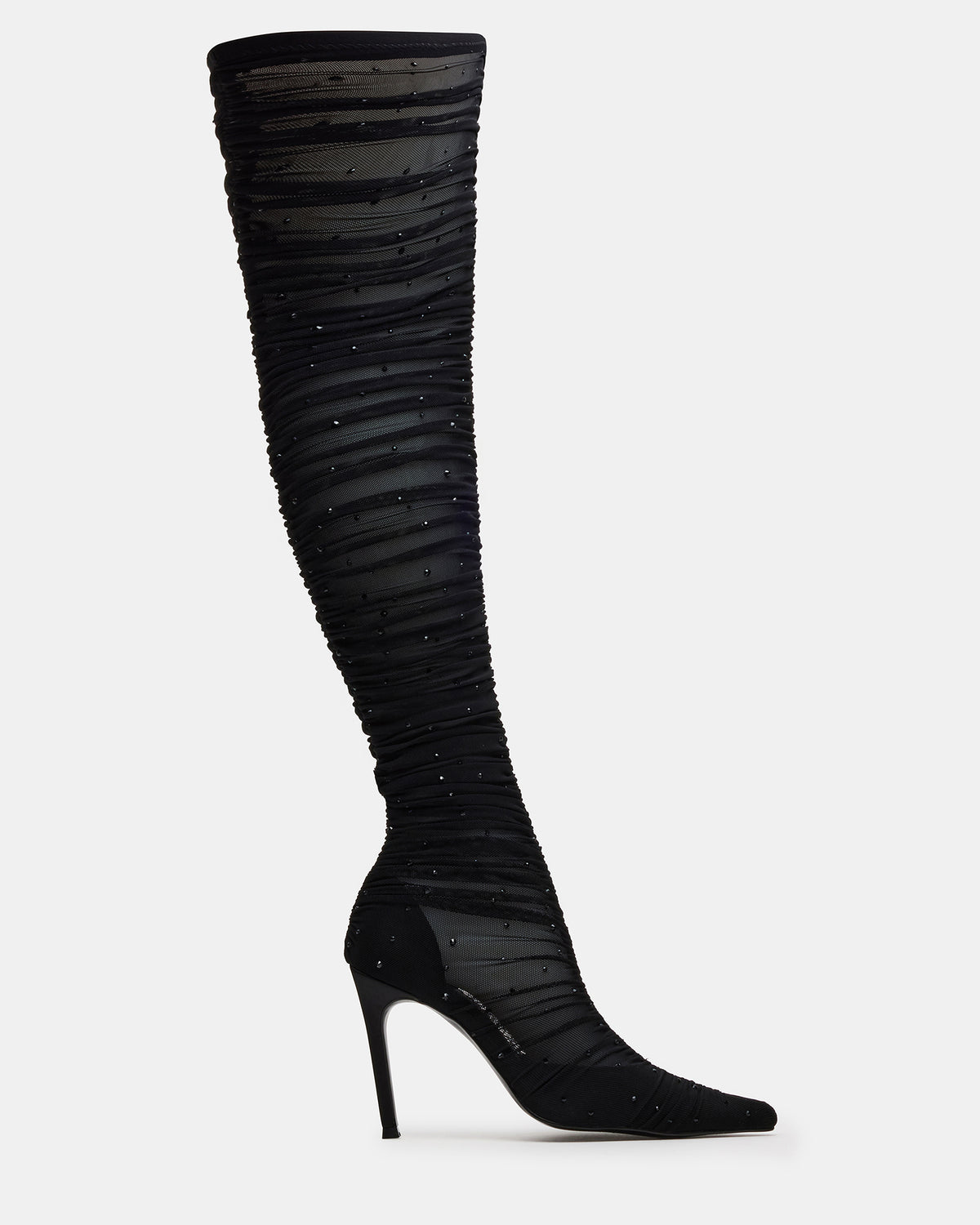 RASHIDA Black Mesh Over-The-Knee Pointed-Toe Rhinestone Stiletto Heel Women's Boot | Steve Madden Great Value