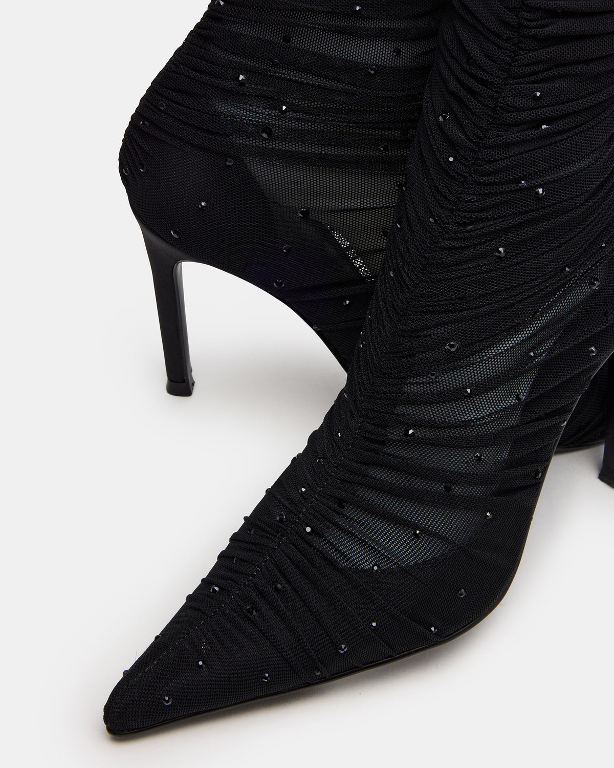 RASHIDA Black Mesh Over-The-Knee Pointed-Toe Rhinestone Stiletto Heel Women's Boot | Steve Madden Great Value